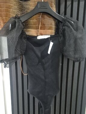 Astr Black Ribbed Bodysuit